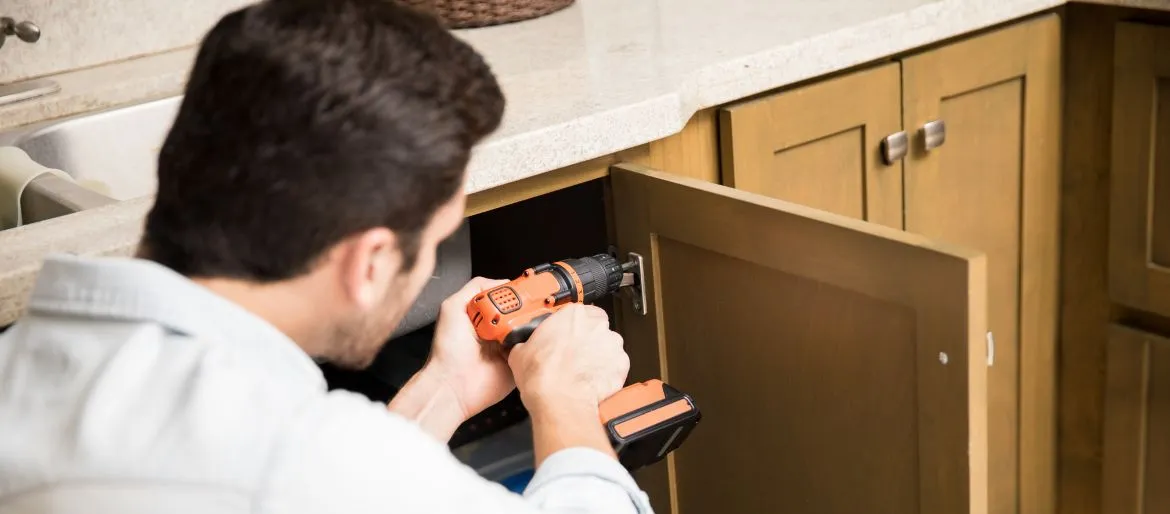 Close-up of custom kitchen cabinets installation during a kitchen renovation in Long Island