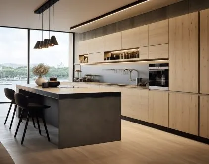 Modern kitchen remodel in Long Island featuring custom white shaker cabinets and quartz countertops.