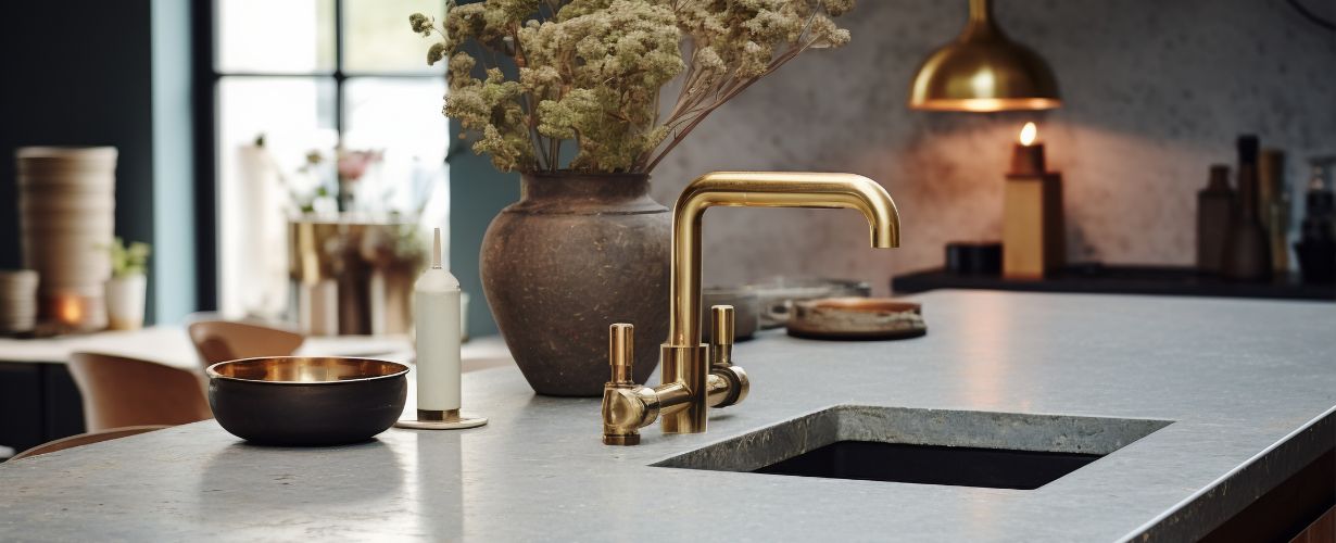 Modern kitchen with natural stone countertops installed by Granex Kitchen in Long Island